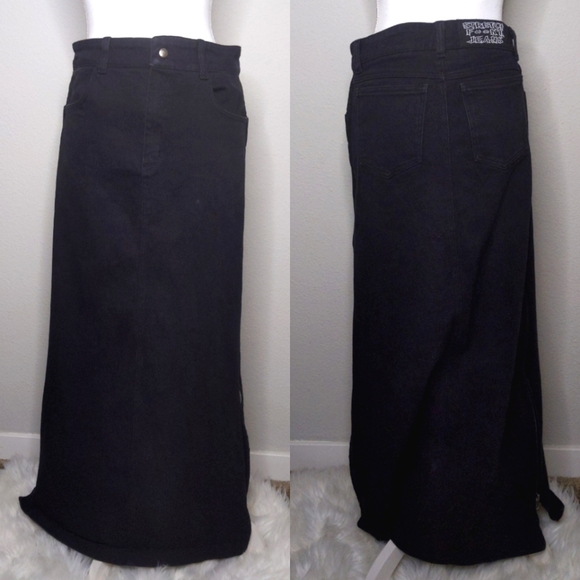 Lip Service Vintage Black Heavy Denim Skirt Full Length Side Zippers Gothic L - Picture 1 of 7
